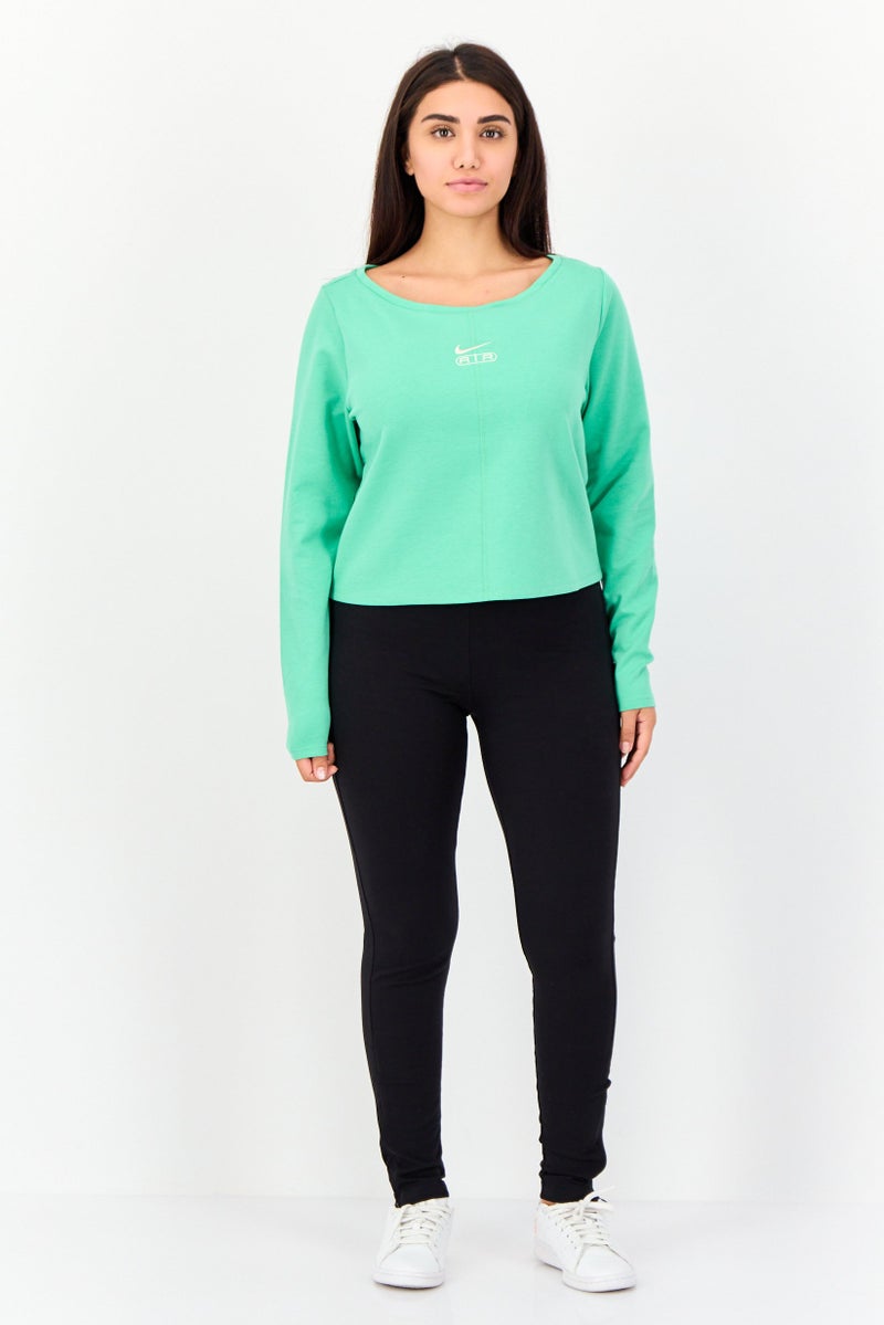 Nike Women Slim Fit Embroidered Logo Long Sleeves Outdoor Top, Green - Image 3