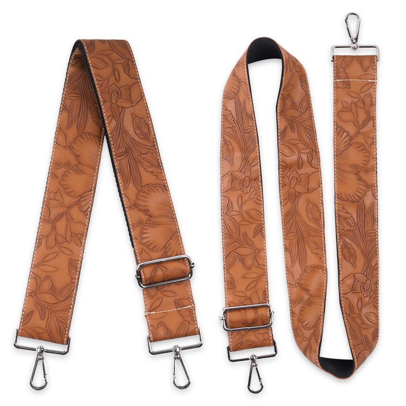 Hennaja Purse Straps Replacement Crossbody,Crochet Purse Strap for Handbags,Wide Shoulder Straps for Bags(5-Carved Light Brown) - Image 2