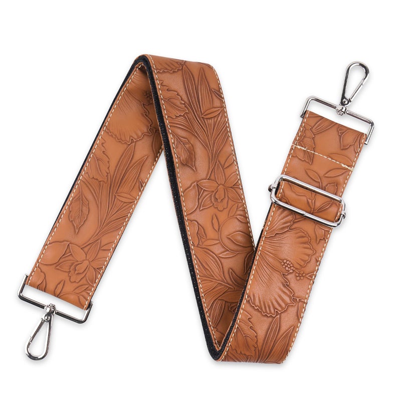 Hennaja Purse Straps Replacement Crossbody,Crochet Purse Strap for Handbags,Wide Shoulder Straps for Bags(5-Carved Light Brown) - Image 1