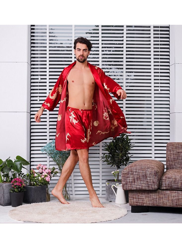 Loquat Printed Pyjama Robe Red  - Image 1