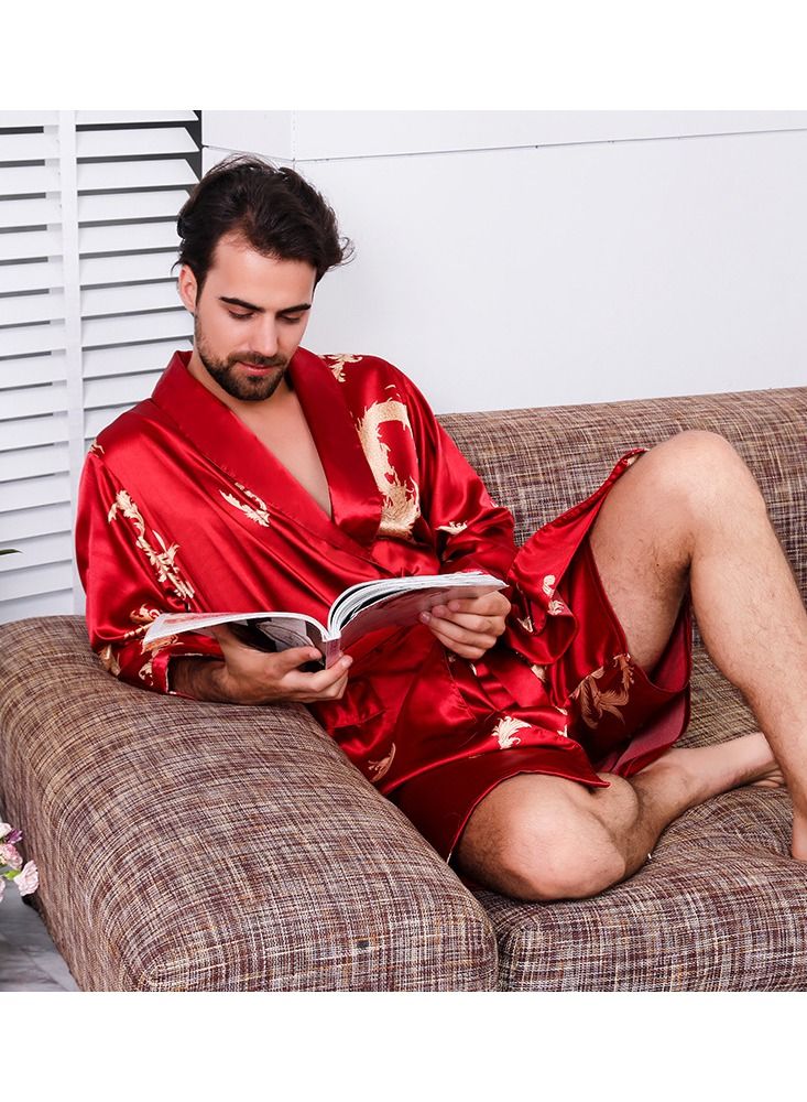 Loquat Printed Pyjama Robe Red  - Image 2