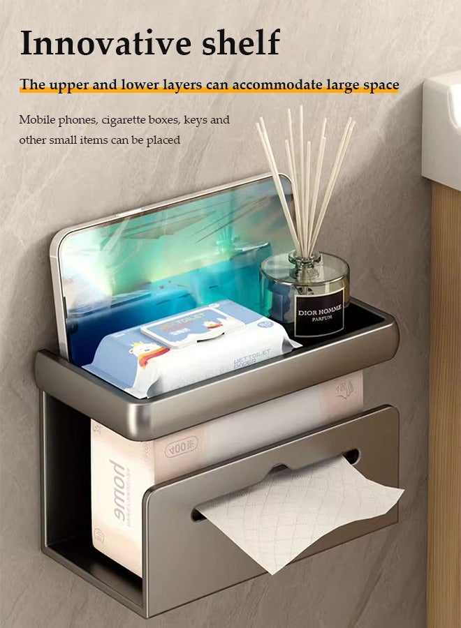 DUNISO Toilet paper holder, double-layer bathroom storage rack, multifunctional tissue holder, self adhesive  storage rack, double-sided hollow out, anti-corrosion and rust proof, suitable for kitchen, living room, bathroom, bedroom - Image 5