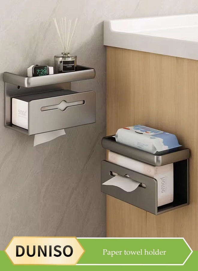 DUNISO Toilet paper holder, double-layer bathroom storage rack, multifunctional tissue holder, self adhesive  storage rack, double-sided hollow out, anti-corrosion and rust proof, suitable for kitchen, living room, bathroom, bedroom - Image 1