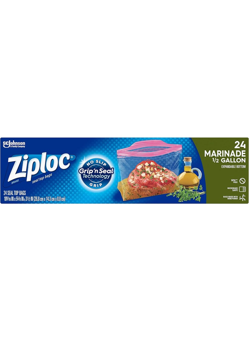 Ziploc Ziploc Marinade Bags Expandable Bottom with Easy Open Tabs Half Gallon 24 Count Pack of 3 72 Total Bags  - Image 1