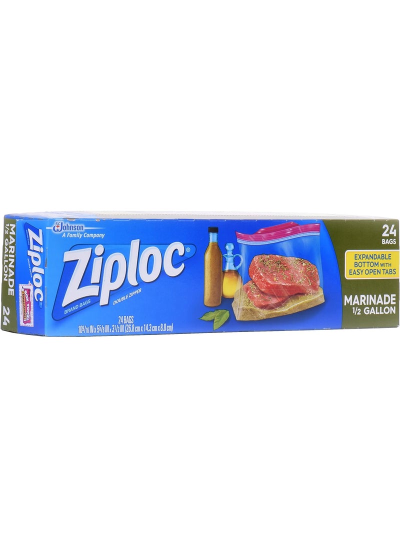Ziploc Ziploc Marinade Bags Expandable Bottom with Easy Open Tabs Half Gallon 24 Count Pack of 3 72 Total Bags  - Image 3