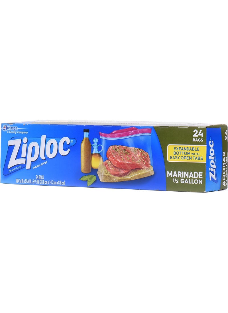Ziploc Ziploc Marinade Bags Expandable Bottom with Easy Open Tabs Half Gallon 24 Count Pack of 3 72 Total Bags  - Image 2