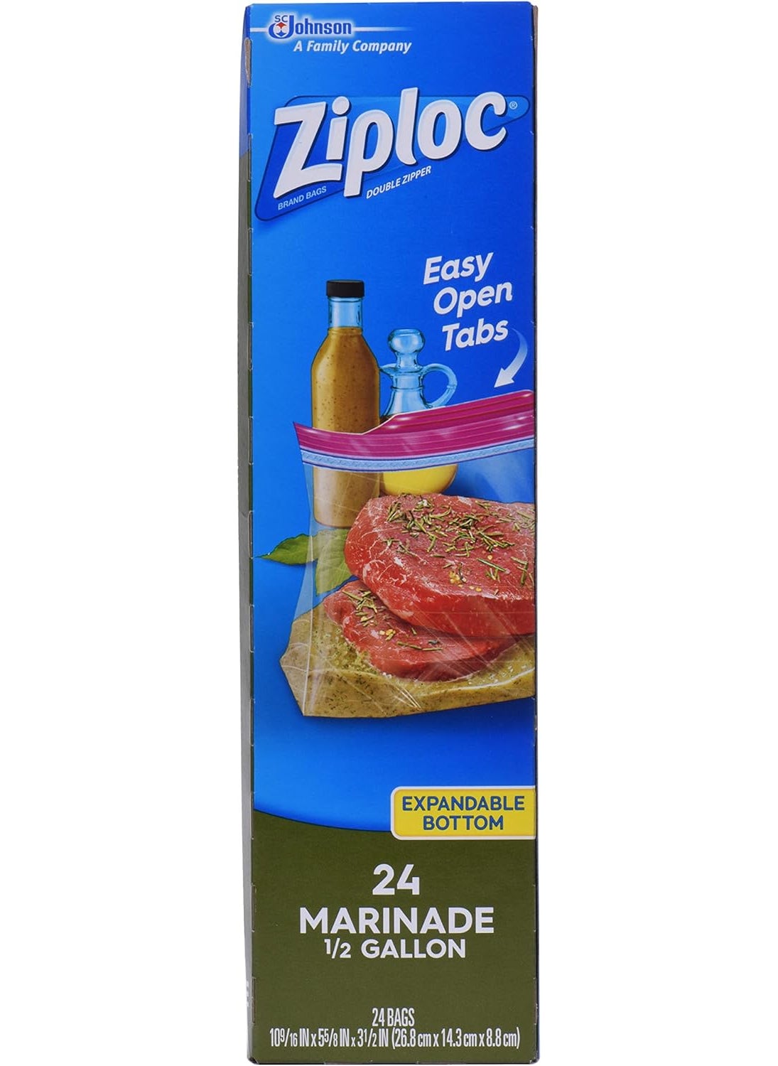 Ziploc Ziploc Marinade Bags Expandable Bottom with Easy Open Tabs Half Gallon 24 Count Pack of 3 72 Total Bags  - Image 4