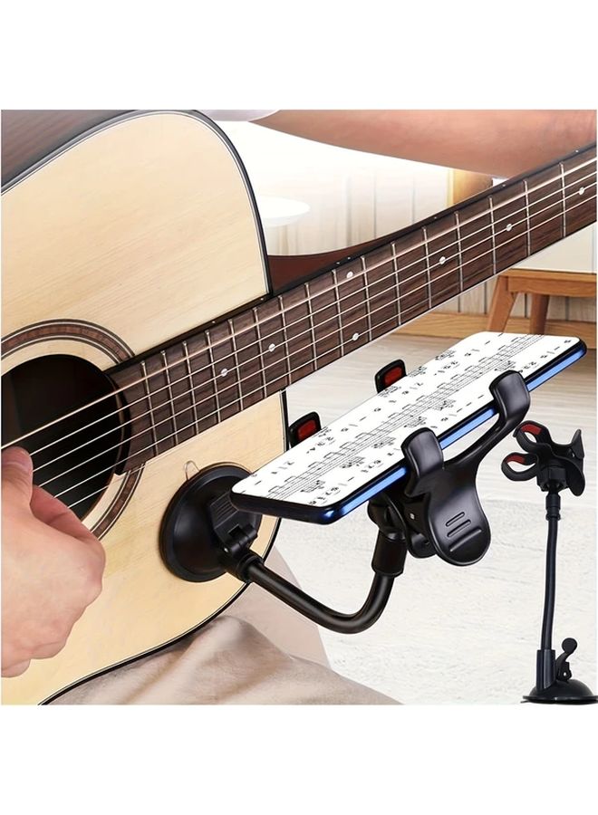 Black 360 Rotating Guitar Phone Holder With Strong Suction Cup Base For Live Performance Video Practice - Image 1