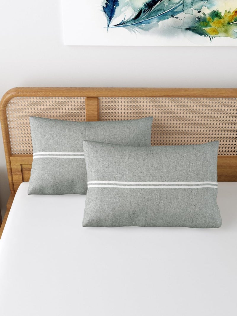 Värde 180 TC Pillow Cover Set of 2 | Pillow Cover Cotton 100% | Pillow Cover Set of 2 King Size | Wrinkle Free & Fade Resistance | Striped Pattern | Standard Size | All Season Use (Grey2) - Image 1