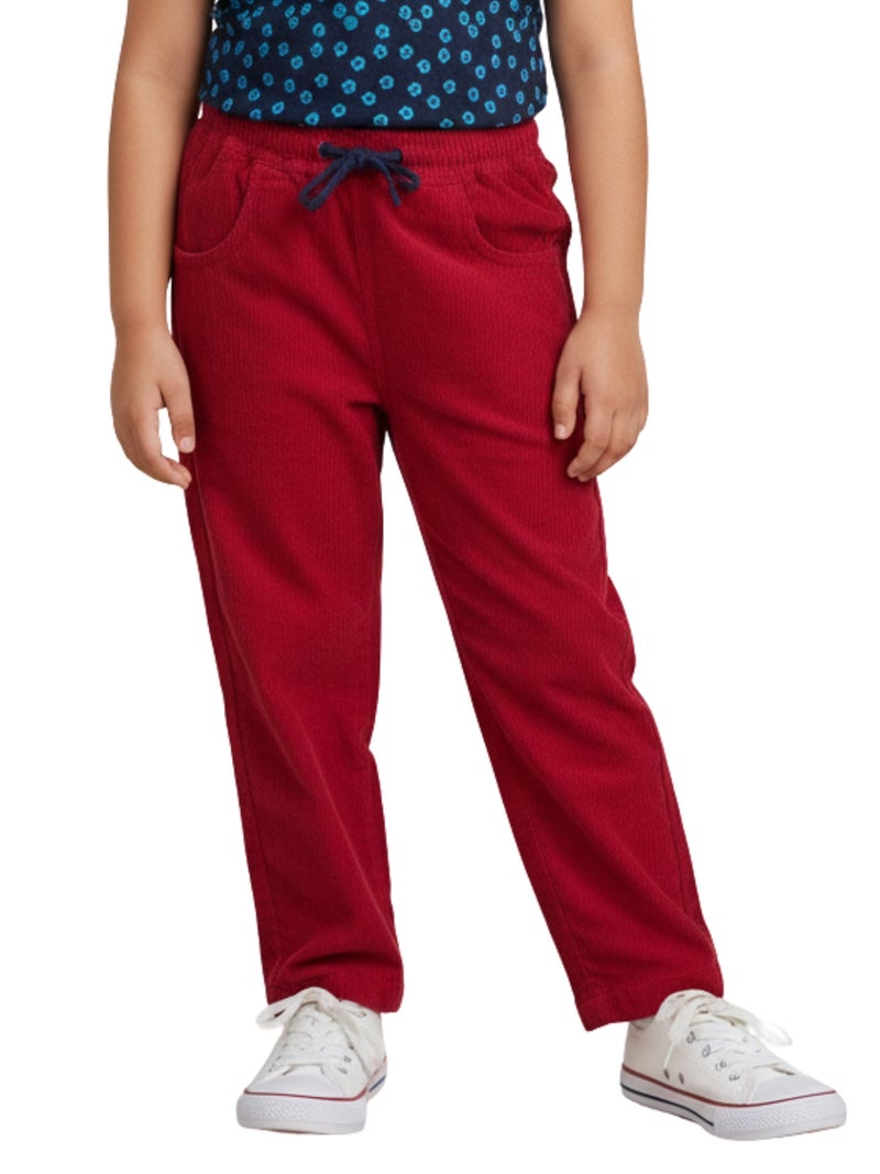 Pranava Corduroy Full Length Pants for Kids - Tango Red - Image 1
