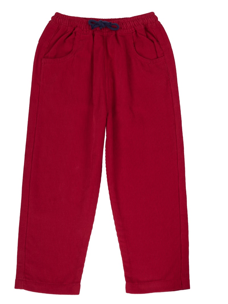 Pranava Corduroy Full Length Pants for Kids - Tango Red - Image 2