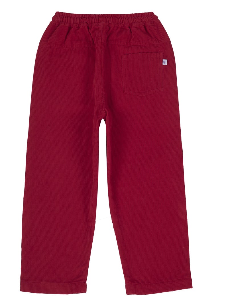 Pranava Corduroy Full Length Pants for Kids - Tango Red - Image 3