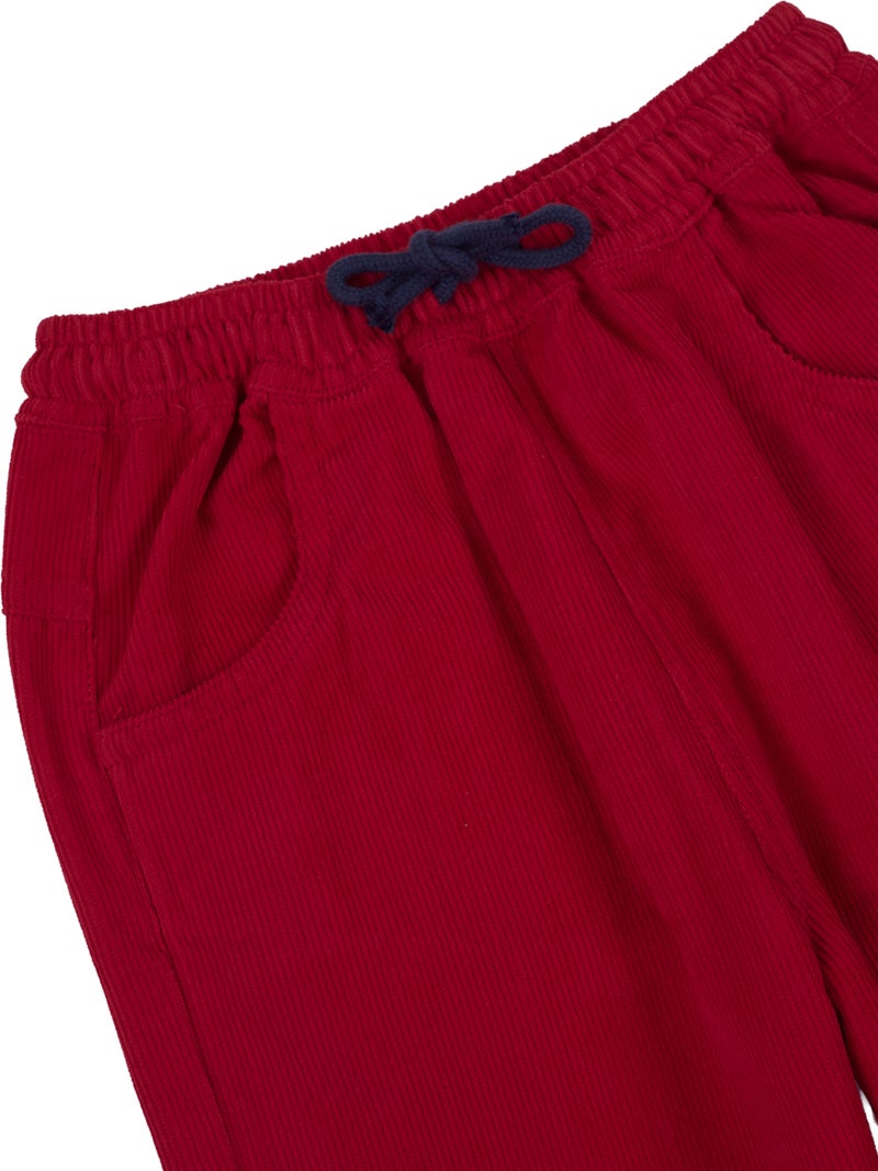 Pranava Corduroy Full Length Pants for Kids - Tango Red - Image 4