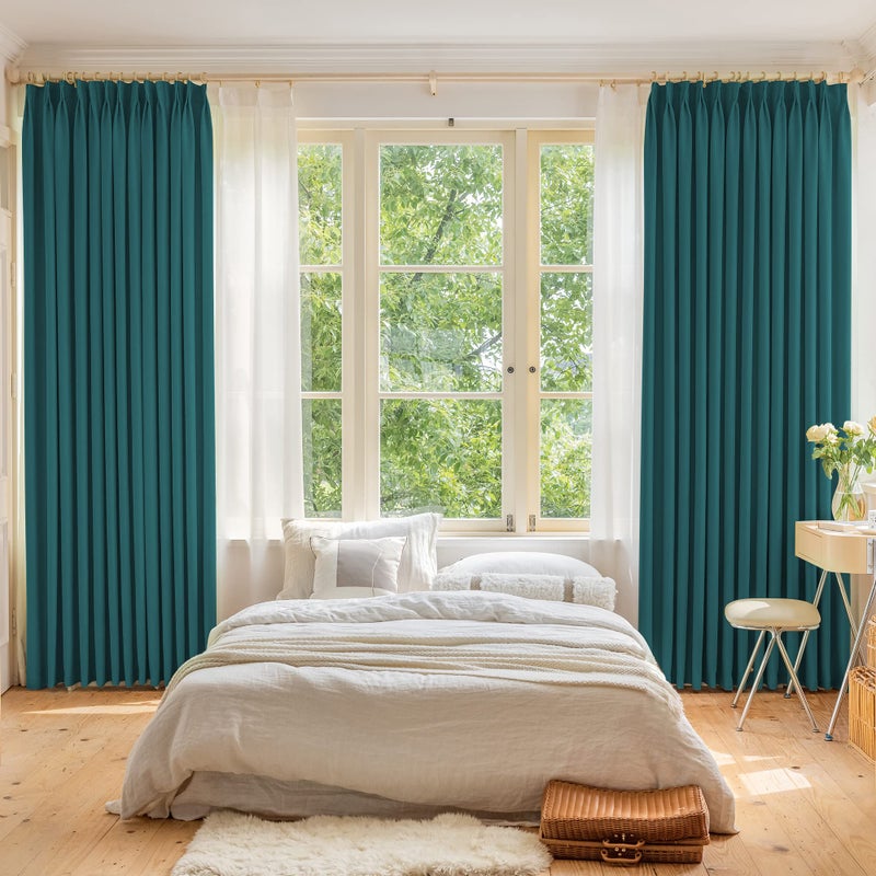 OYRING Teal Blackout Pinch Pleat Curtain with Hooks Tieback for Small Window  Thermal Insulated Pleated Drape for Traverse Rod and Track  38"" W x 63"" L  1 Panel - Image 2