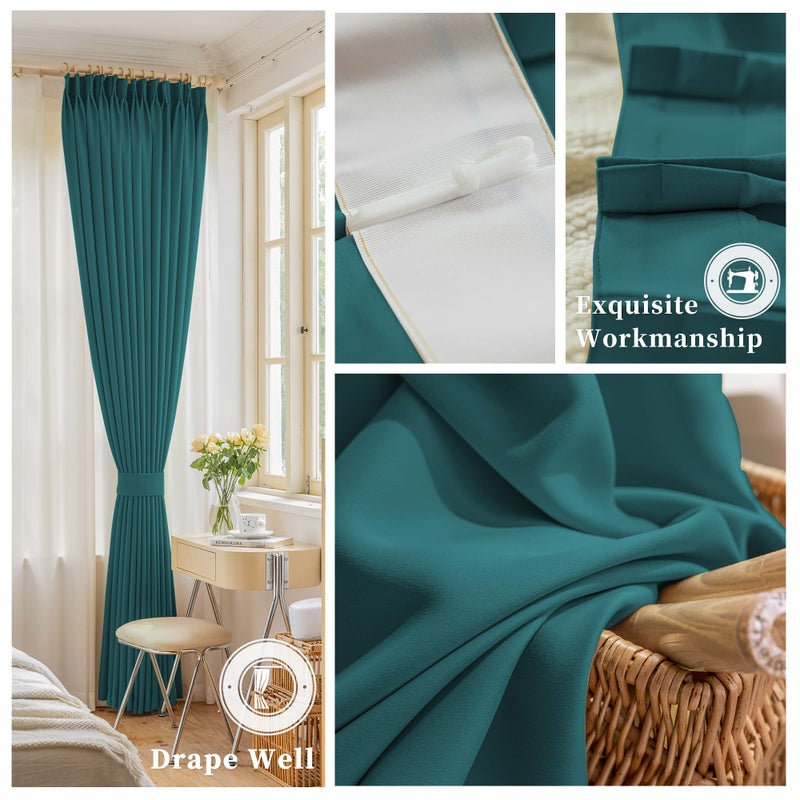 OYRING Teal Blackout Pinch Pleat Curtain with Hooks Tieback for Small Window  Thermal Insulated Pleated Drape for Traverse Rod and Track  38"" W x 63"" L  1 Panel - Image 4