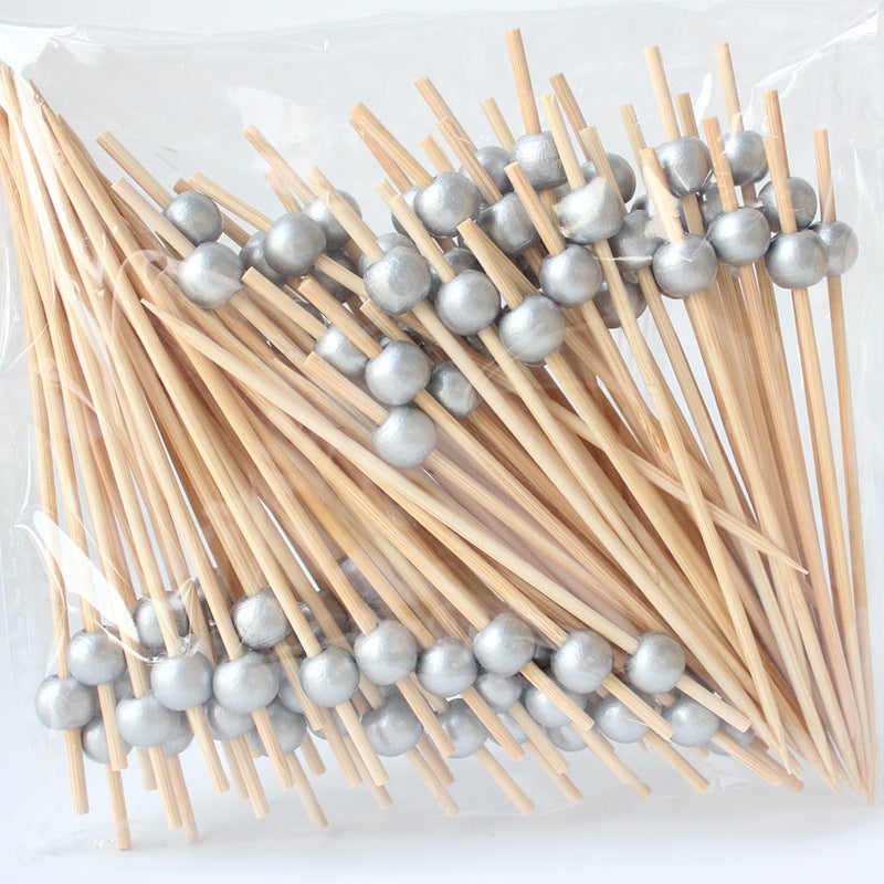 100-Pack Gold Plated Beaded Fruit Picks for Appetizers 9×10 wooden silver beads 2.5mm bamboo stick