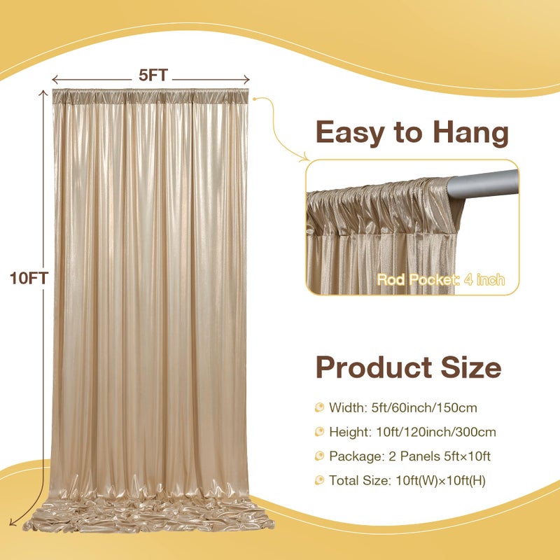 NSSONBEN 10x10 ft Wrinkle Free Champagne Sequin Backdrop Curtain for Parties,Thick Not Fall-Off Glitter Backdrop Drapes,2 Panels 5x10ft Shimmer Photo Back Drop Cloth for Wedding Birthday Photography Background - Image 4
