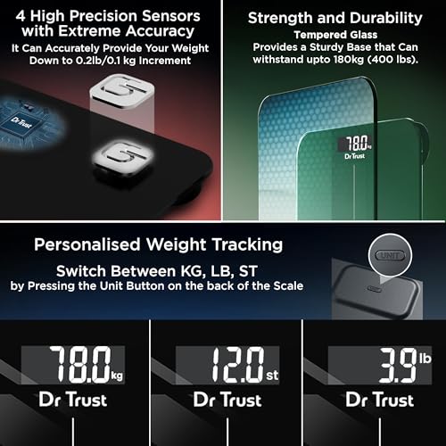 Dr Trust USA Inspire Personal Digital Electronic Weight Machine For Human Body 180Kg Capacity Weighing Scale-523 (Black) … - Image 4