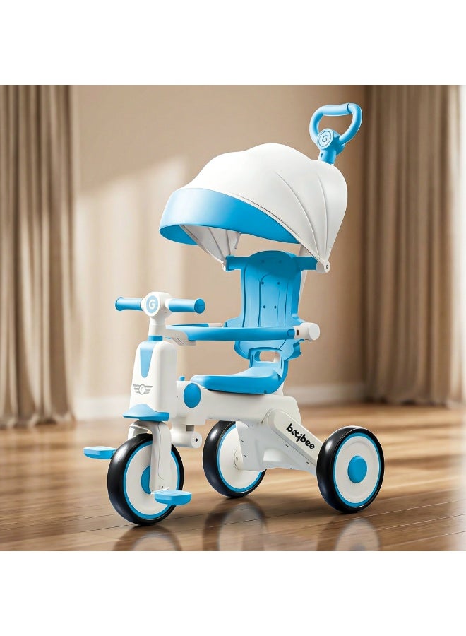 BAYBEE Pico 3 in 1 Convertible Baby Tricycle for Kids with Parental Push Handle and Canopy | Baby Cycle with Safety Guard, Light & Music | Kids Tricycle for Toddlers | Kids Cycle for Baby 1 to 5 Years Boy Girl Blue - Image 1