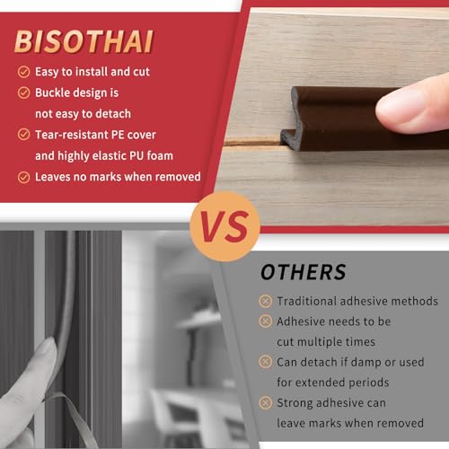BISOTHAI 26 Feet Long Reach Door Weather Stripping Door Seal Strip, New Upgraded V-Shaped Replacement Kerf Weather Stripping for Door Frame Door Insulation, Easy Cut to Size(Brown) - Image 2