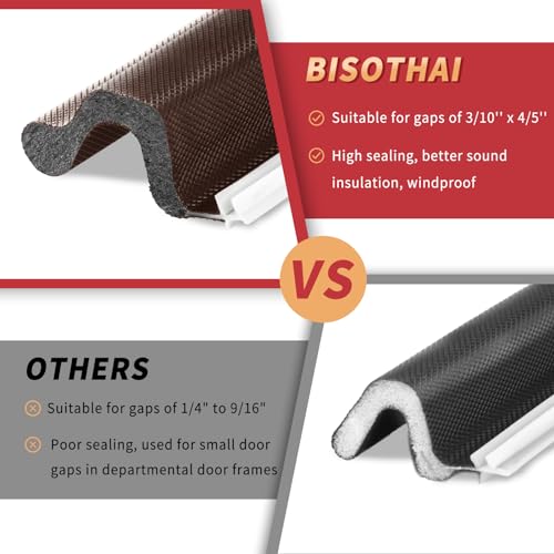 BISOTHAI 26 Feet Long Reach Door Weather Stripping Door Seal Strip, New Upgraded V-Shaped Replacement Kerf Weather Stripping for Door Frame Door Insulation, Easy Cut to Size(Brown) - Image 5