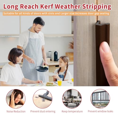 BISOTHAI 26 Feet Long Reach Door Weather Stripping Door Seal Strip, New Upgraded V-Shaped Replacement Kerf Weather Stripping for Door Frame Door Insulation, Easy Cut to Size(Brown) - Image 3