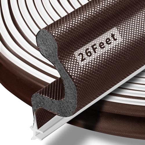 BISOTHAI 26 Feet Long Reach Door Weather Stripping Door Seal Strip, New Upgraded V-Shaped Replacement Kerf Weather Stripping for Door Frame Door Insulation, Easy Cut to Size(Brown) - Image 1