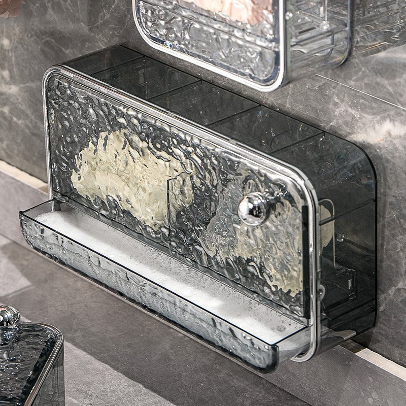 Household Soap Box Light Luxury Toilet Wall Hanging Wall with Lid Soap Box Bathroom Drain Box Soap Rack Soap Box(Large-Grey Silver) - Image 4
