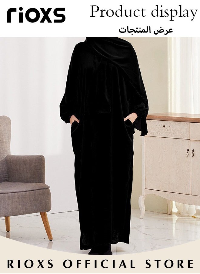 RIOXS - Women's Muslim Islamic Robe, Full Cover Solid Plus Size One-Piece Prayer Dress, Long Sleeve Islamic Evening Gown, Middle Eastern Turban Robe Dress, Traditional Wear For Women - Image 1