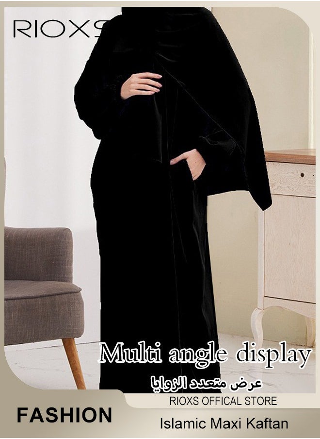 RIOXS - Women's Muslim Islamic Robe, Full Cover Solid Plus Size One-Piece Prayer Dress, Long Sleeve Islamic Evening Gown, Middle Eastern Turban Robe Dress, Traditional Wear For Women - Image 1