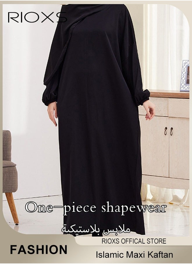 RIOXS - Women's Muslim Islamic Robe, Full Cover Solid Plus Size One-Piece Prayer Dress, Long Sleeve Islamic Evening Gown, Middle Eastern Turban Robe Dress, Traditional Wear For Women - Image 1