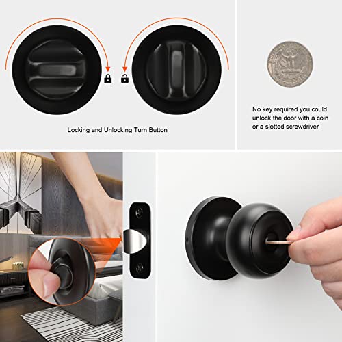 Haidms 6 Pack Matte Black Door Knobs Interior Privacy, Black Interior Door Knobs for Bedroom or Bathroom Classic Round Doorknobs Hardware - Image 4