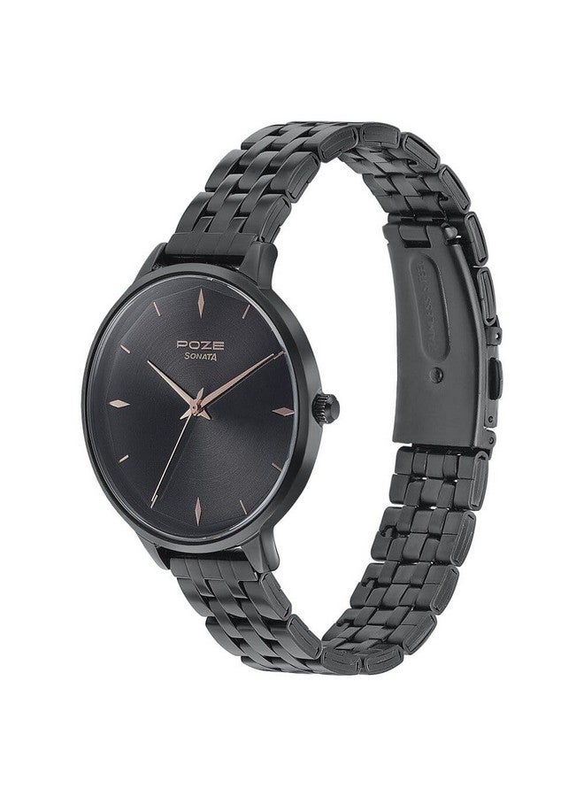 Sonata Poze Quartz Analog Black Dial Stainless Steel Strap Watch for Women-SP80008NM01 - Image 3
