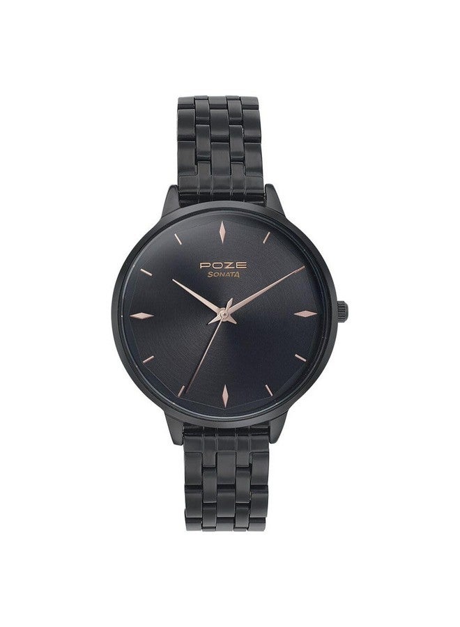 Sonata Poze Quartz Analog Black Dial Stainless Steel Strap Watch for Women-SP80008NM01 - Image 1