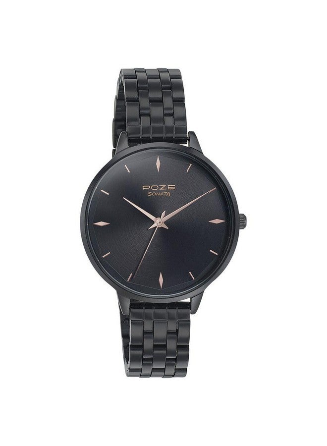 Sonata Poze Quartz Analog Black Dial Stainless Steel Strap Watch for Women-SP80008NM01 - Image 2