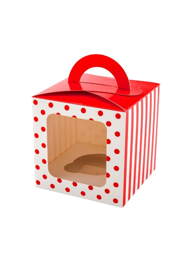 Restaurantware Pastry Tek 4.5 Inch Individual Cupcake Boxes, 100 Polka Dots Cupcake Favor Boxes - Fits 1, With Window, Red Paper Cupcake Gift Boxes, Built In Handle, For Weddings Or Parties  - Image 1