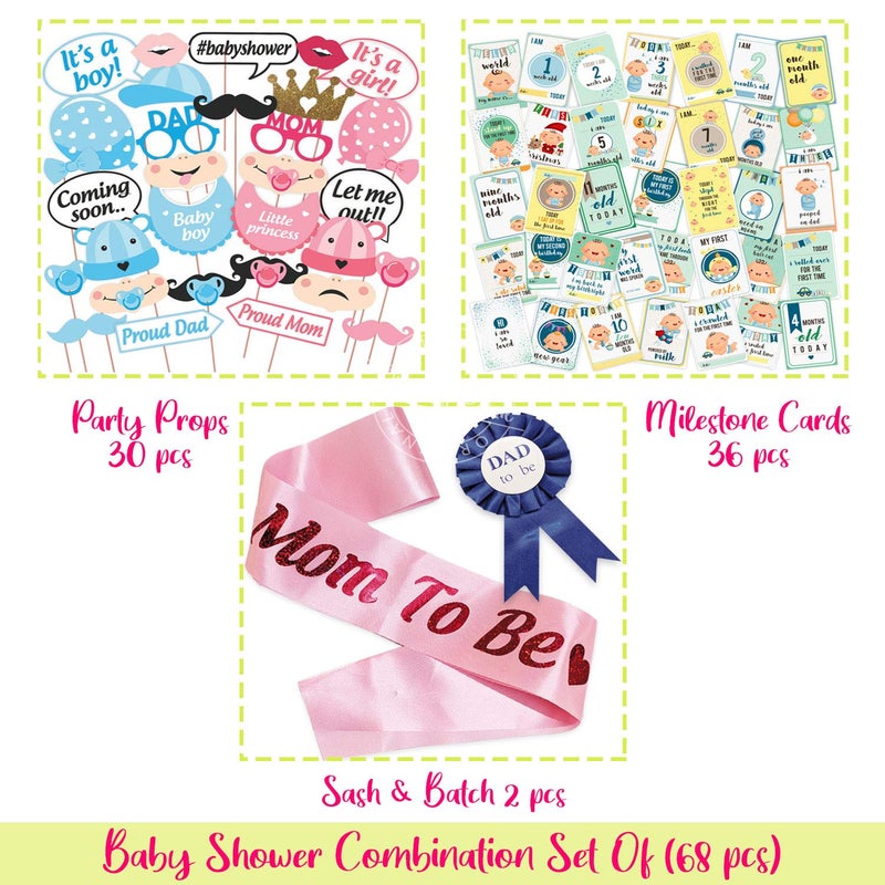 Wobbox Baby Shower Decoration Items| Baby Shower Ceremony Photo Booth Props for Photoshoot, Daddy to Be Badge & Mom to Be Sash with Milestone Card, Godh Bharai Ceremony Decoration Kit-(FP805) - Image 2