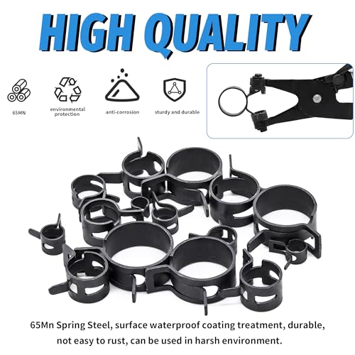 PEROMI 130Pcs 6-25mm Spring Band Hose Clamps With Swivel Flat Hose Clamp Plier Assortment Kit, Constant Tension Steel Clamps for Fuel Lines, Silicone, Vacuum Hoses & Low-Pressure Air Clips By PEROMI - Image 3
