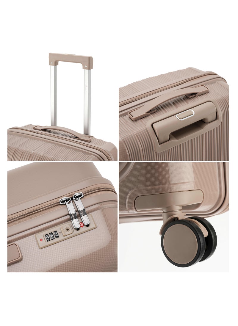 SENATOR - Unisex Hard Case Medium Checked Luggage Lightweight PP Fashion Trolley Luggage with 4 Double Spinner Wheel and 3-Digit Combination Lock KH1009 Khakii - Image 1