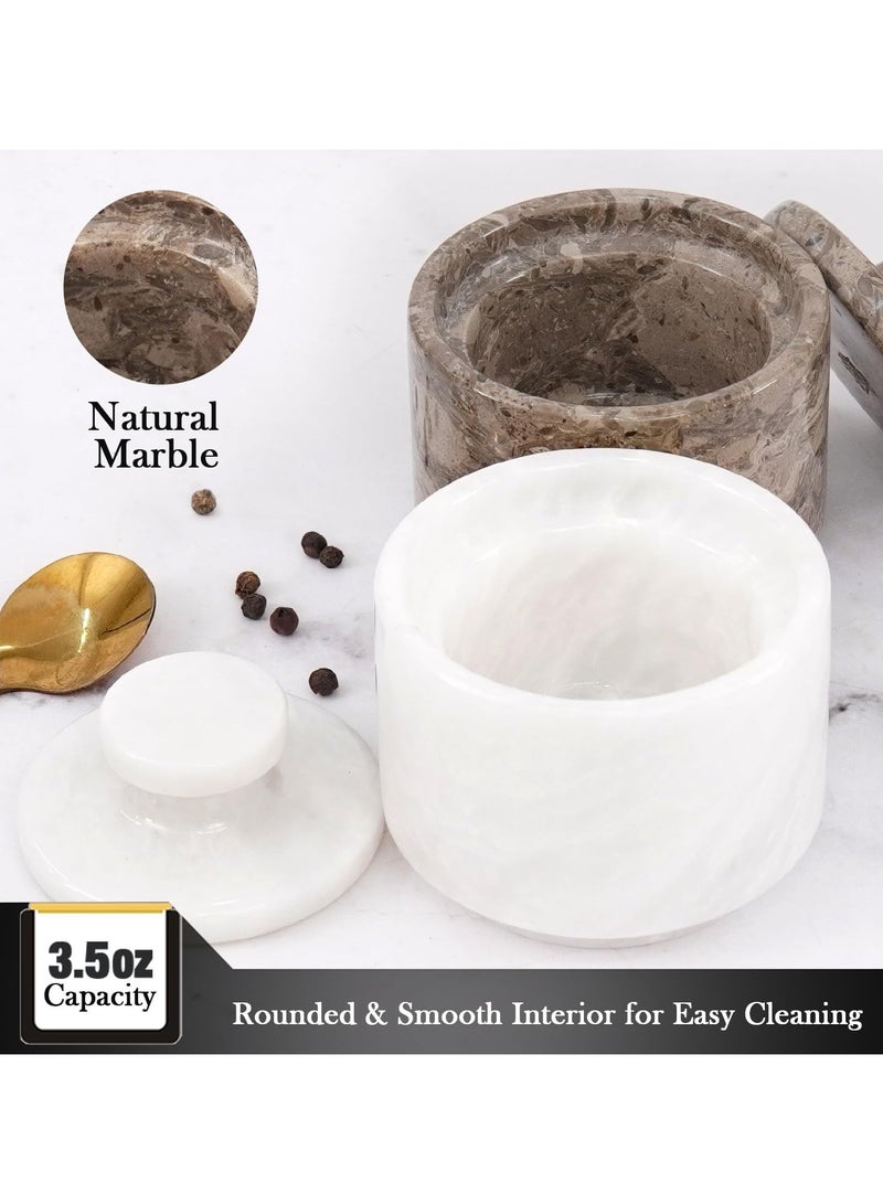 راديكالن قبو ملح رخامي أبيض ومحيطي مع غطاء | برطمان ملح وفلفل يدوي الصنع (3 بوصات) للمطبخ وديكور المنزل - Image 3