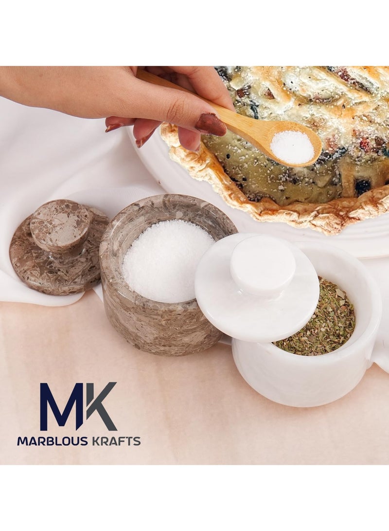 راديكالن قبو ملح رخامي أبيض ومحيطي مع غطاء | برطمان ملح وفلفل يدوي الصنع (3 بوصات) للمطبخ وديكور المنزل - Image 2