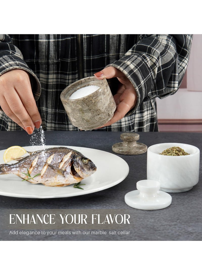 راديكالن قبو ملح رخامي أبيض ومحيطي مع غطاء | برطمان ملح وفلفل يدوي الصنع (3 بوصات) للمطبخ وديكور المنزل - Image 4