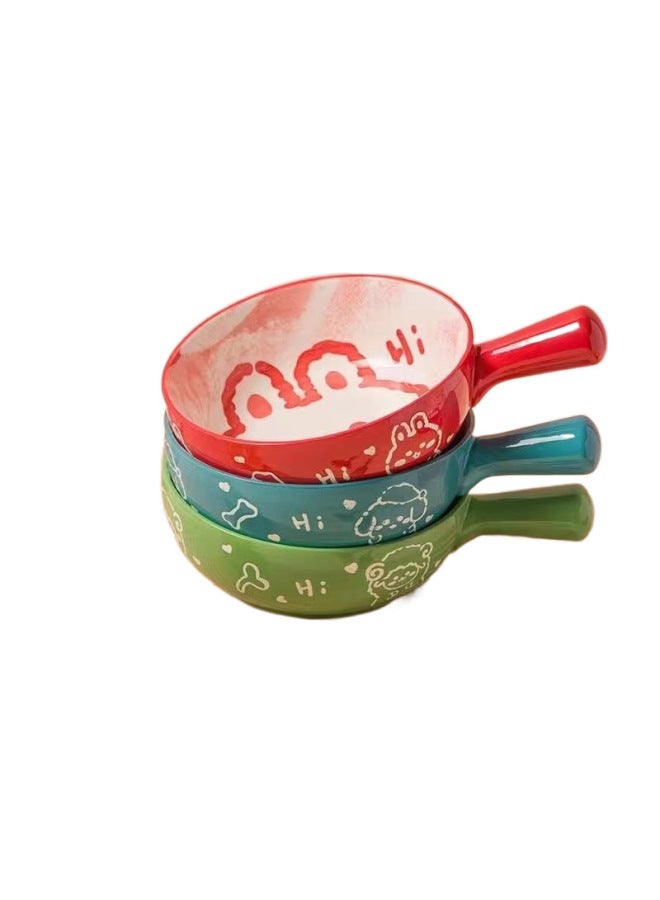Oven Ceramic Baking Bowl Household Bowl With Handle Fruit Salad Bowl Cartoon Student Dormitory Single Handle Instant Noodle Bowl-Specifications:Default-Capacity:Handle Bowl (water-tight Peach + Pineapple)  - Image 5