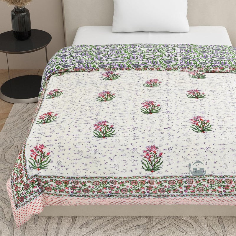 LOARSHY لحاف لوارش Hand Block مطبوع من القطن الخالص بحجم كينج - متعدد (الحجم 90X108 بوصة) - Image 5