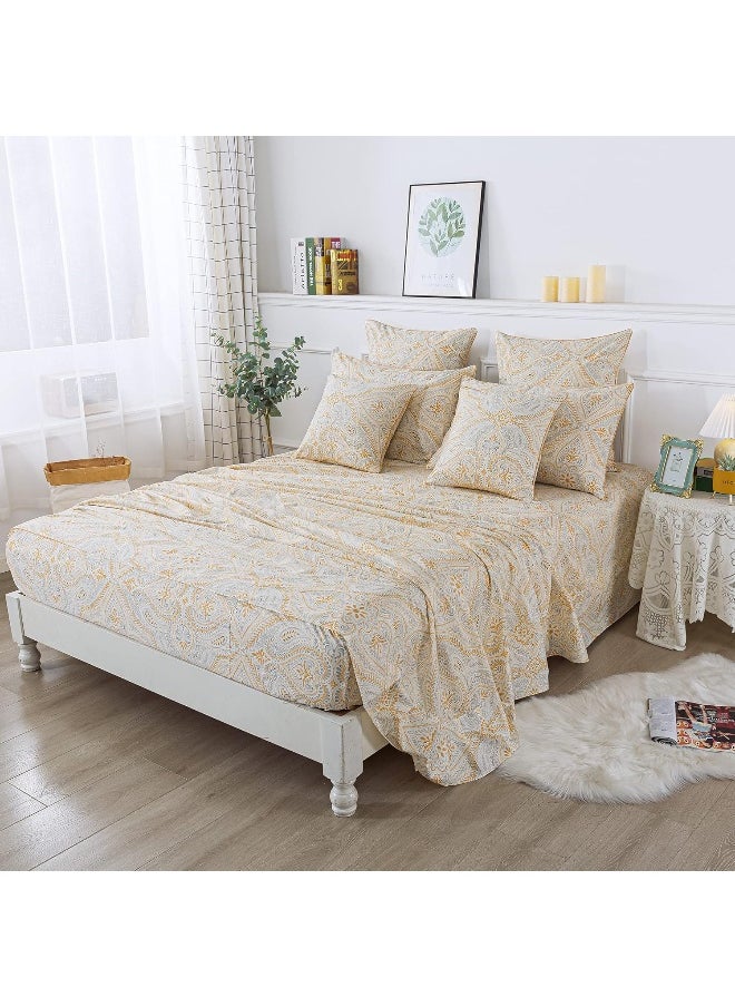 FADFAY - FADFAY Luxury Sheets Set King Classical Damask Paisley Bedding Luxurious Gold Classy Paisley Bed Sheet Set Breathable 100% Cotton Ultra Soft Hypoallergenic Deep Pocket Fitted Sheet 4Pcs, King Size - Image 1