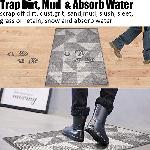 Aoonby Indoor Doormat 32"x 48", Absorbent Front Back Door Mat, Rubber Backing Non Slip Floor Mats Inside Mud Dirt Trapper Outside Entrance Front Door Rug Carpet, Machine Washable Low Profile - Grey Geome - Image 3