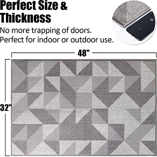 Aoonby Indoor Doormat 32"x 48", Absorbent Front Back Door Mat, Rubber Backing Non Slip Floor Mats Inside Mud Dirt Trapper Outside Entrance Front Door Rug Carpet, Machine Washable Low Profile - Grey Geome - Image 2