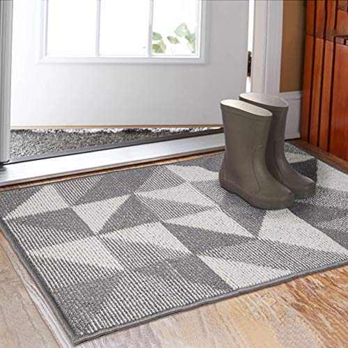 Aoonby Indoor Doormat 32"x 48", Absorbent Front Back Door Mat, Rubber Backing Non Slip Floor Mats Inside Mud Dirt Trapper Outside Entrance Front Door Rug Carpet, Machine Washable Low Profile - Grey Geome - Image 1