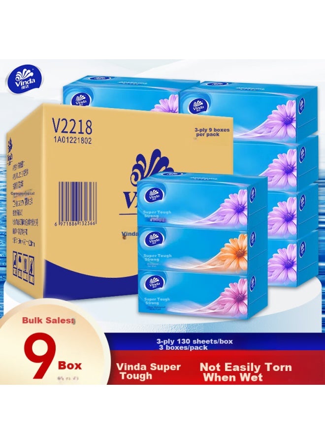 Vinda Hard Box Tissue Paper, 3-ply, 130 Sheets*9 Boxes, Pull-out Style, Long-style, Household Use, Thickened Facial Tissue, Napkins, V2218 - Image 1