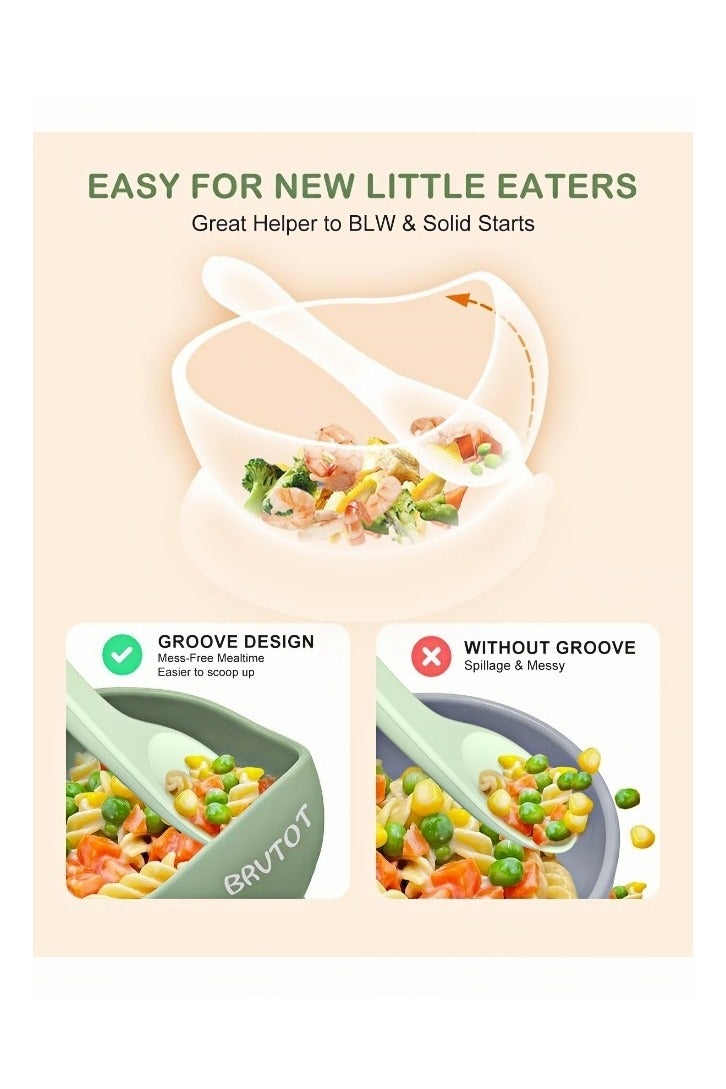 Set Of 2 Pieces Silicone Baby Feeding Set With Suction, Silicone Bowl and Spoon For Baby, Kids, - Image 4